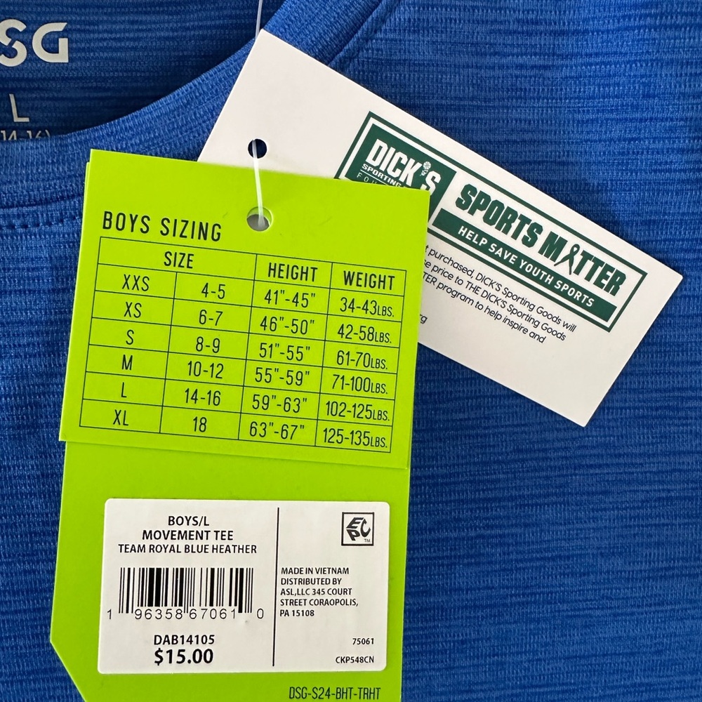 Youth Blue Athletic Shirt/ large 14-16 NWT - Picture 4 of 4